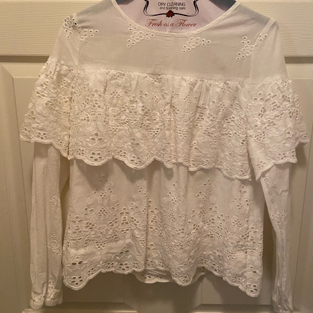 White eyelet tired blouse